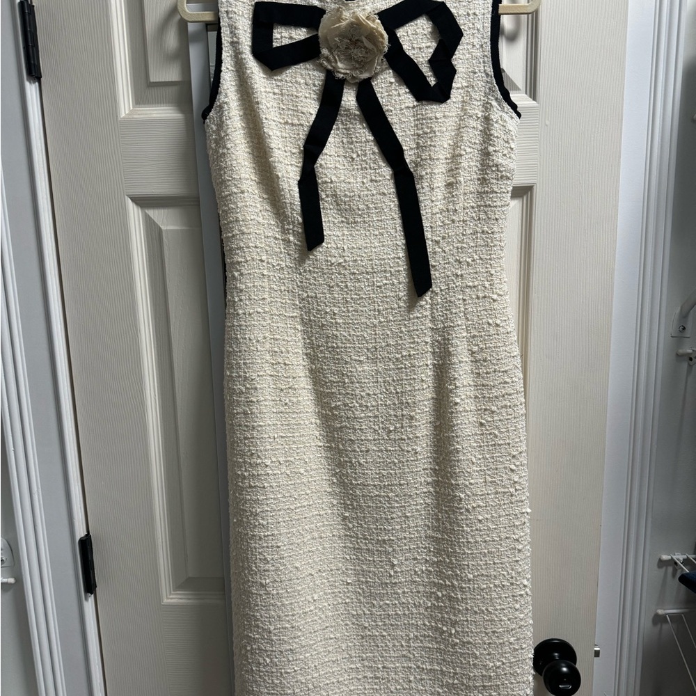 Gucci Cream Tweed Midi Dress with Black Bow